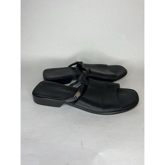 a giannetti sandals Slides Women Size 9B Black Leather Made In Italy - Picture 1 of 12